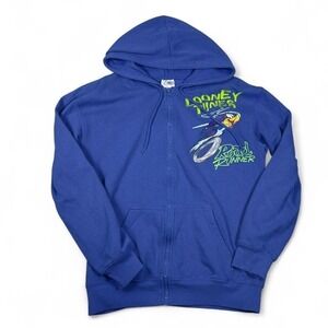 Looney Tunes Road Runner Wile E Coyote Hoodie Unisex Small Blue Cotton